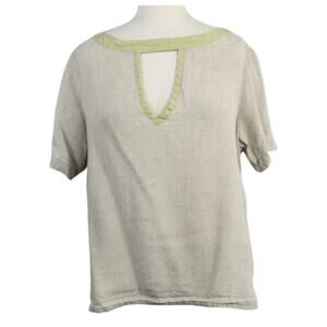 Flax Linen Short Sleeve Top Keyhole Neck Size Small